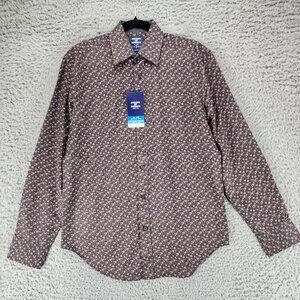Society of Threads Shirt Mens Small Brown Floral Print Long Sleeve Button Up *NW